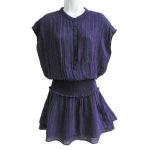 Rails Dress Jolie Smocked Waist Midnight Blue Stripe Magenta Linen Tiered Skirt